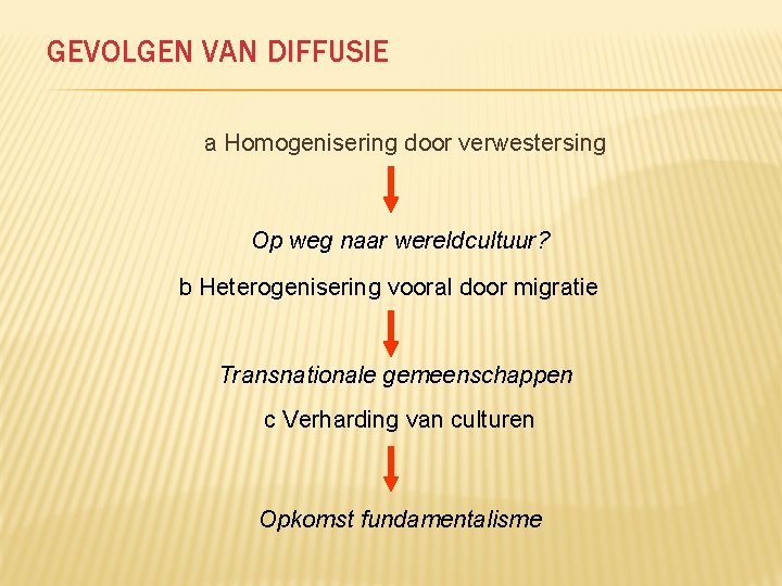 GEVOLGEN VAN DIFFUSIE a Homogenisering door verwestersing Op weg naar wereldcultuur? b Heterogenisering vooral