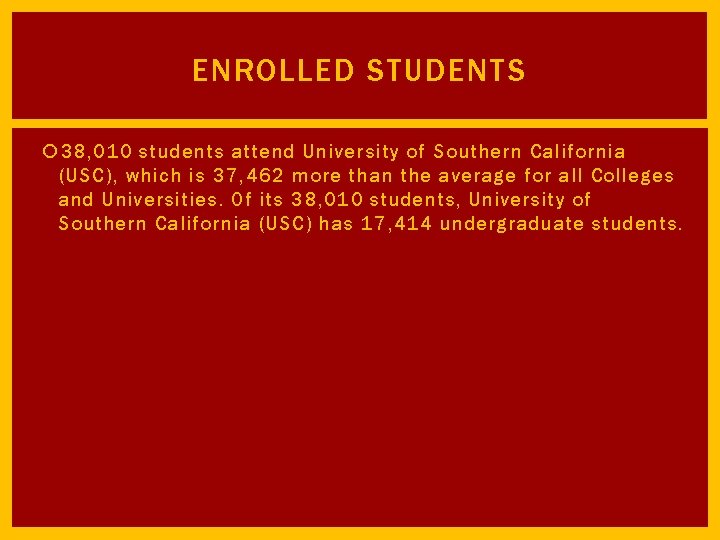 ENROLLED STUDENTS 38, 010 students attend University of Southern California (USC), which is 37,