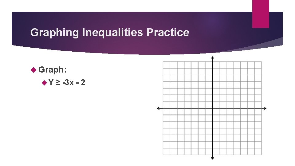 Graphing Inequalities Practice Graph: Y ≥ -3 x - 2 