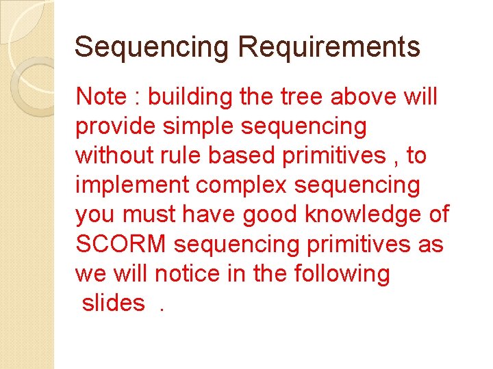 Sequencing Requirements Note : building the tree above will provide simple sequencing without rule