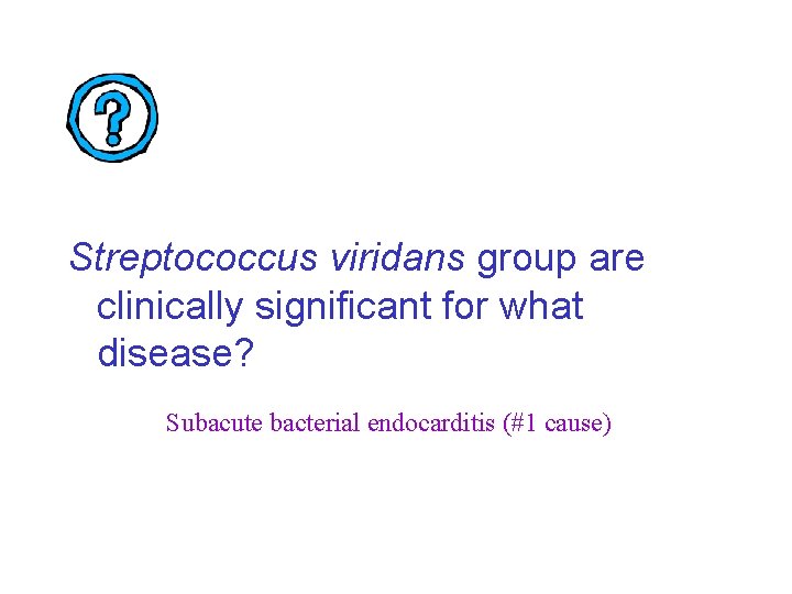 Streptococcus viridans group are clinically significant for what disease? Subacute bacterial endocarditis (#1 cause)