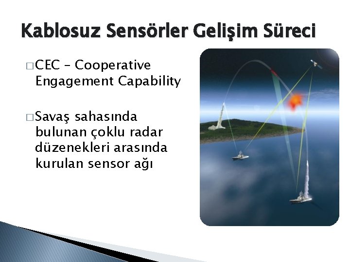 Kablosuz Sensörler Gelişim Süreci � CEC – Cooperative Engagement Capability � Savaş sahasında bulunan