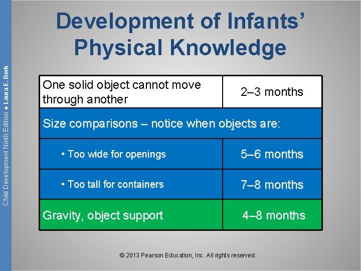 Child Development Ninth Edition ● Laura E. Berk Development of Infants’ Physical Knowledge One