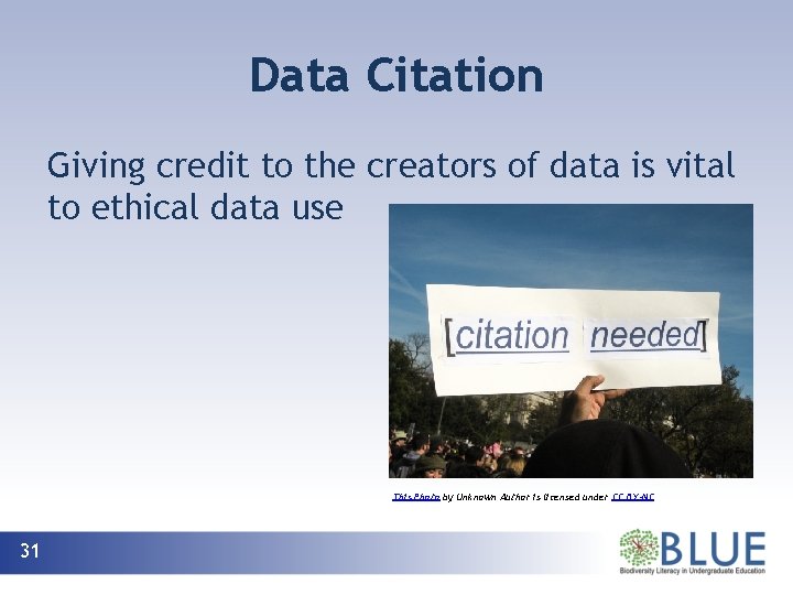 Data Citation Giving credit to the creators of data is vital to ethical data