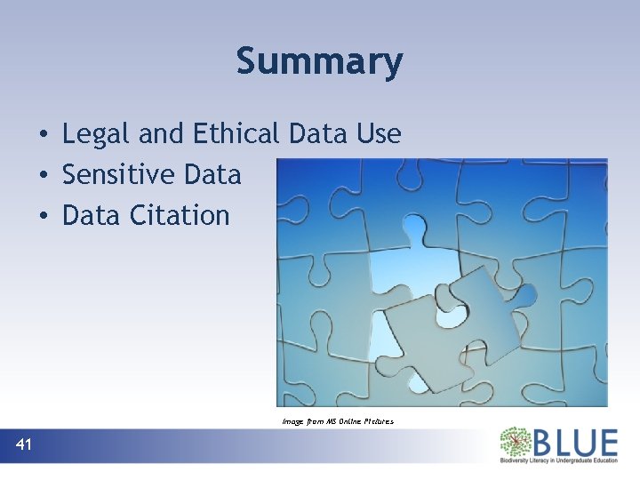 Summary • Legal and Ethical Data Use • Sensitive Data • Data Citation Image