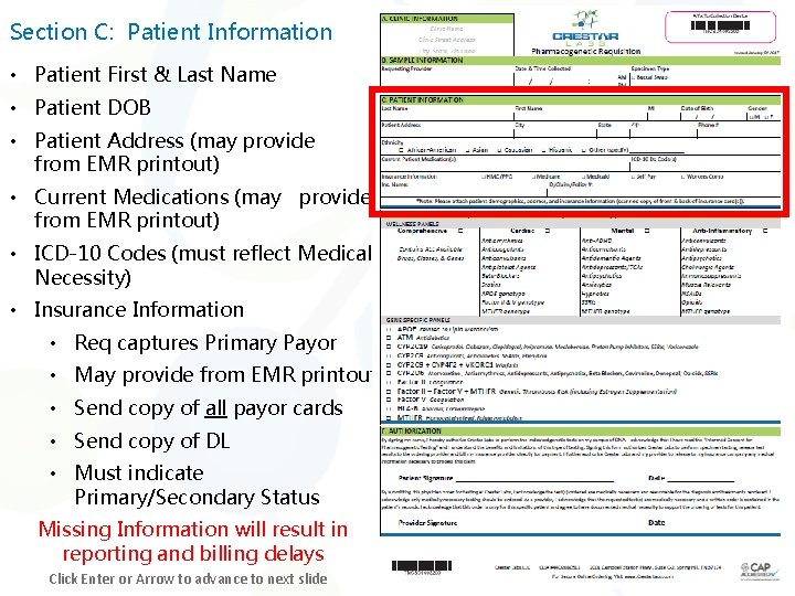 Section C: Patient Information • Patient First & Last Name • Patient DOB •