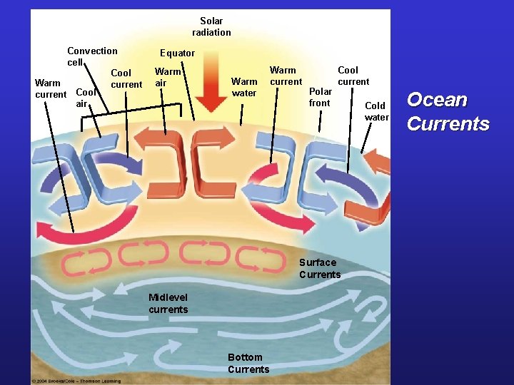 Solar radiation Convection cell Cool Warm current Cool current air Equator Warm air Warm