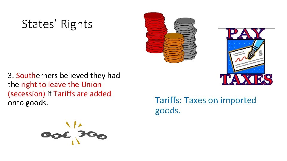 States’ Rights 3. Southerners believed they had the right to leave the Union (secession)