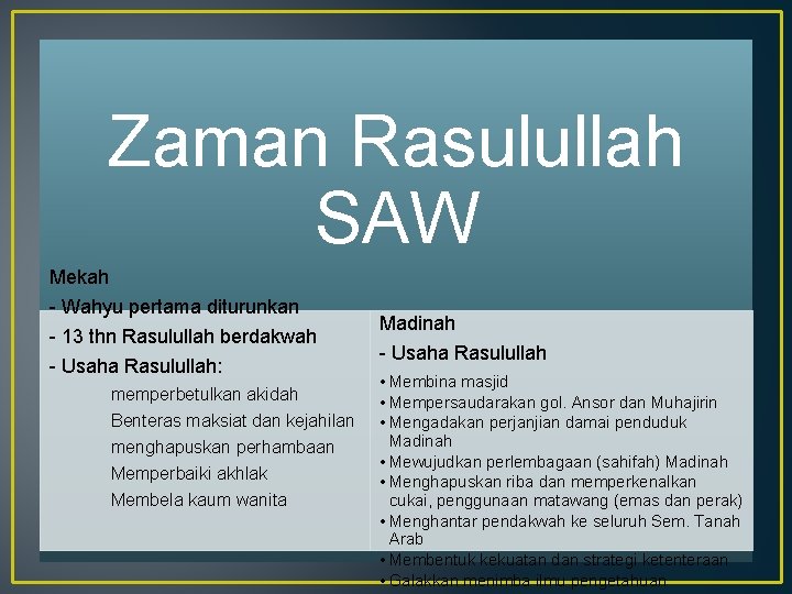 Zaman Rasulullah SAW Mekah - Wahyu pertama diturunkan - 13 thn Rasulullah berdakwah -