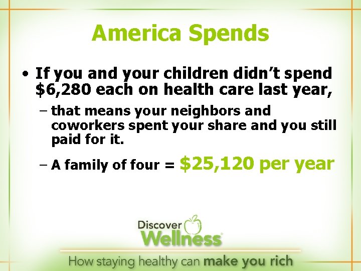 America Spends • If you and your children didn’t spend $6, 280 each on