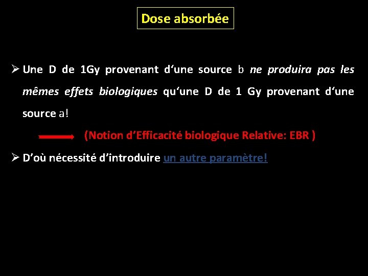 Dose absorbée Ø Une D de 1 Gy provenant d‘une source b ne produira