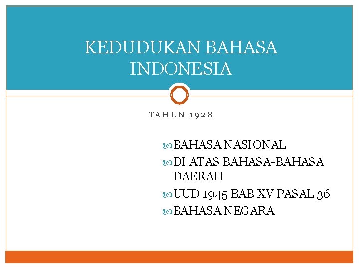 KEDUDUKAN BAHASA INDONESIA TAHUN 1928 BAHASA NASIONAL DI ATAS BAHASA-BAHASA DAERAH UUD 1945 BAB