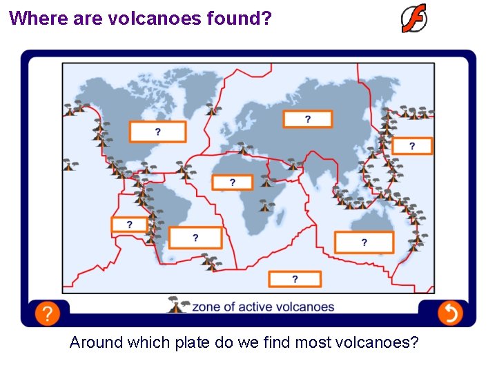 Where are volcanoes found? Around which plate do we find most volcanoes? 