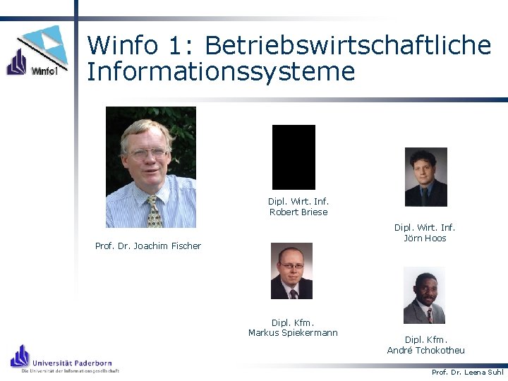 Winfo 1: Betriebswirtschaftliche Informationssysteme Dipl. Wirt. Inf. Robert Briese Dipl. Wirt. Inf. Jörn Hoos
