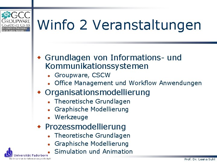 Winfo 2 Veranstaltungen w Grundlagen von Informations- und Kommunikationssystemen l l Groupware, CSCW Office