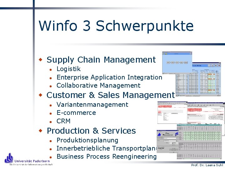 Winfo 3 Schwerpunkte w Supply Chain Management l l l Logistik Enterprise Application Integration