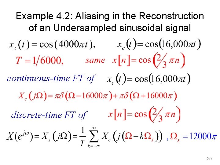 Example 4. 2: Aliasing in the Reconstruction of an Undersampled sinusoidal signal continuous-time FT
