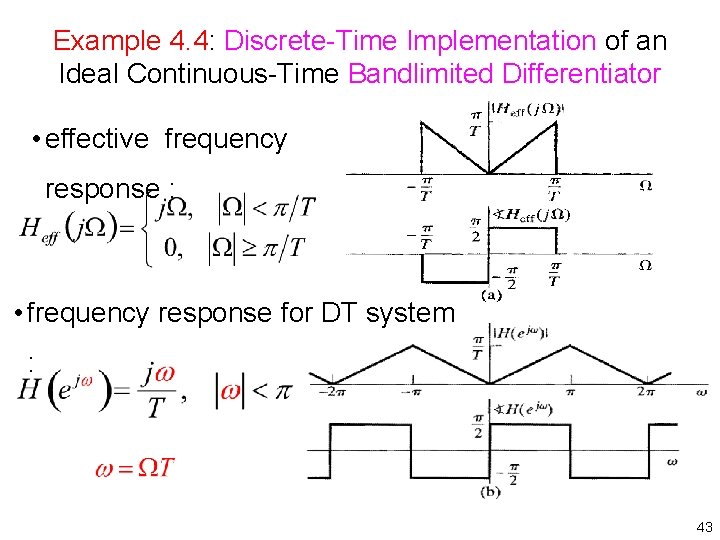 Example 4. 4: Discrete Time Implementation of an Ideal Continuous Time Bandlimited Differentiator •