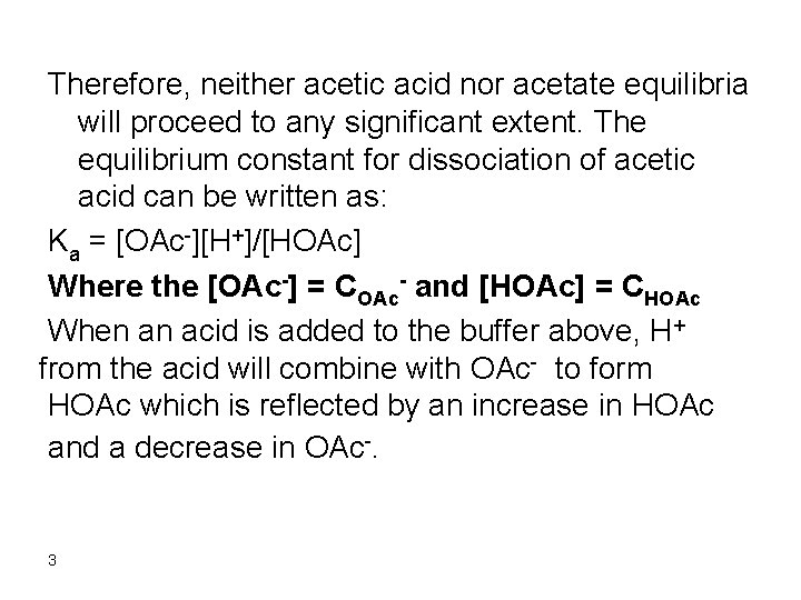 Therefore, neither acetic acid nor acetate equilibria will proceed to any significant extent. The