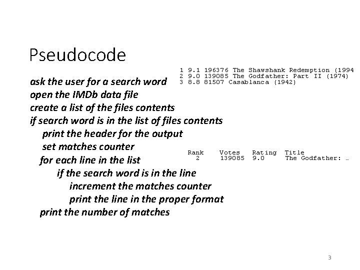 Pseudocode 1 9. 1 196376 The Shawshank Redemption (1994 2 9. 0 139085 The
