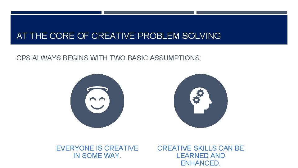 AT THE CORE OF CREATIVE PROBLEM SOLVING CPS ALWAYS BEGINS WITH TWO BASIC ASSUMPTIONS: