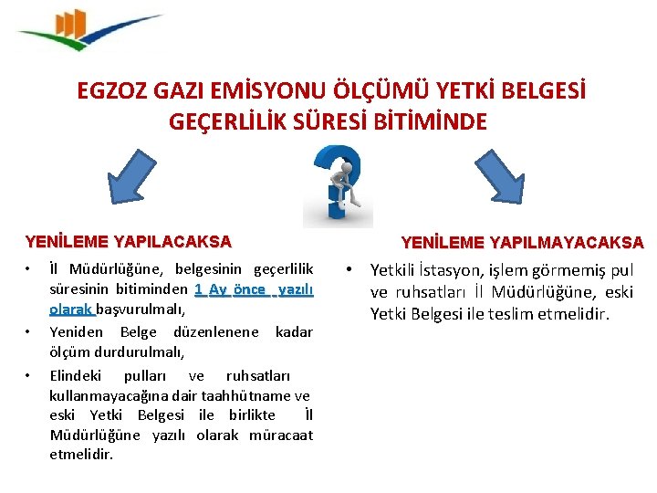 EGZOZ GAZI EMİSYONU ÖLÇÜMÜ YETKİ BELGESİ GEÇERLİLİK SÜRESİ BİTİMİNDE YENİLEME YAPILACAKSA • • •