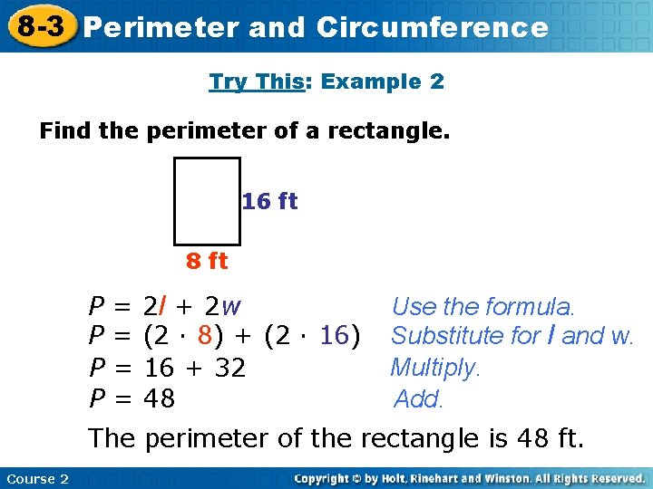 8 -3 Perimeter Insert Lesson Here and Title Circumference Try This: Example 2 Find