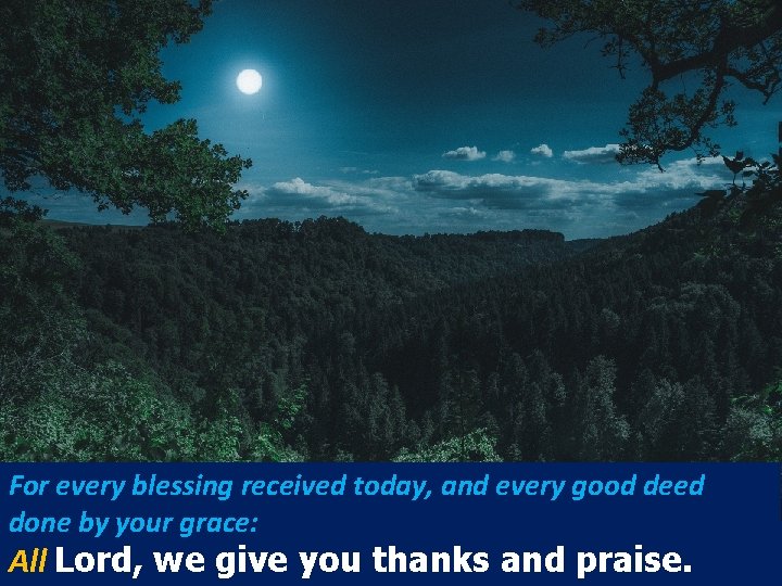 For every blessing received today, and every good deed done by your grace: All