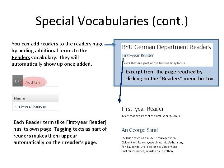 Special Vocabularies (cont. ) You can add readers to the readers page by adding Special Vocabularies (cont. ) You can add readers to the readers page by adding