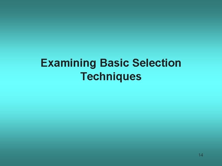Examining Basic Selection Techniques 14 