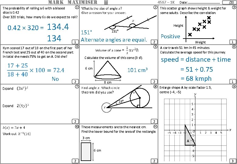 MARK MAXIMISER 4567 – 1 K ① The probability of rolling a 6 with