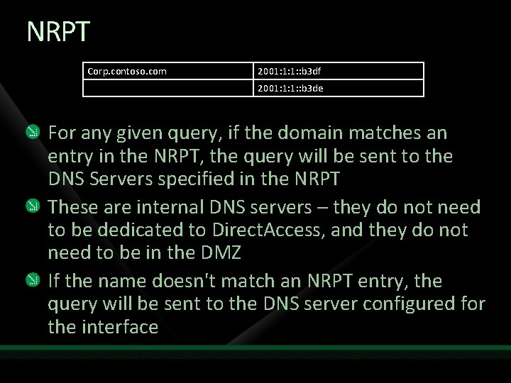 NRPT Corp. contoso. com 2001: 1: 1: : b 3 df 2001: 1: 1: