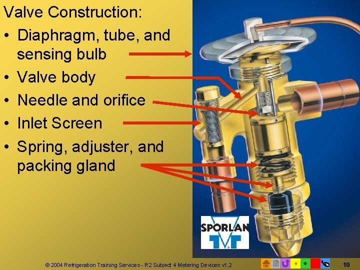 Valve Construction: • Diaphragm, tube, and sensing bulb • Valve body • Needle and