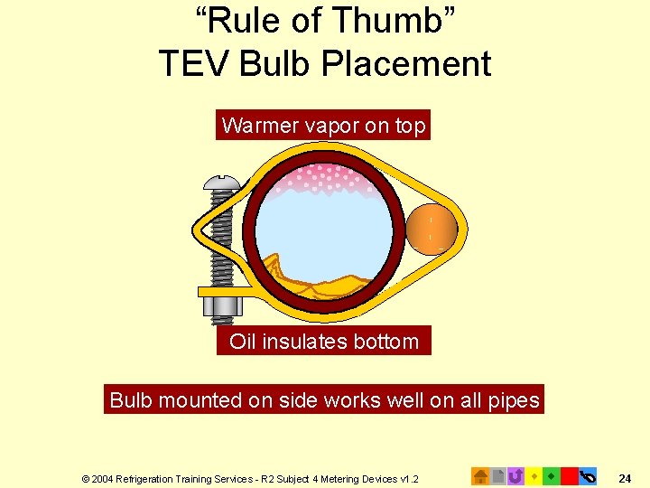 “Rule of Thumb” TEV Bulb Placement Warmer vapor on top Oil insulates bottom Bulb