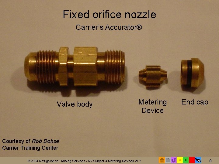 Fixed orifice nozzle Carrier’s Accurator® Valve body Metering Device End cap Courtesy of Rob