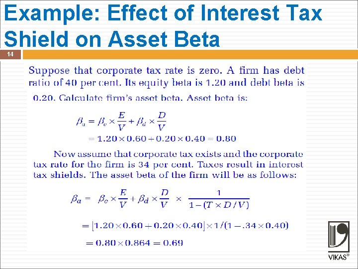 Example: Effect of Interest Tax Shield on Asset Beta 14 