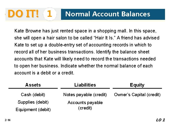 DO IT! 1 Normal Account Balances Kate Browne has just rented space in a