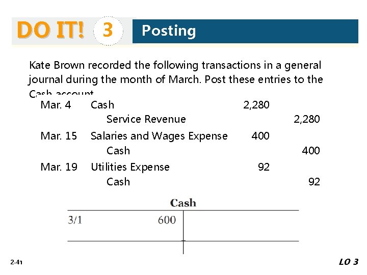 DO IT! 3 Posting Kate Brown recorded the following transactions in a general journal