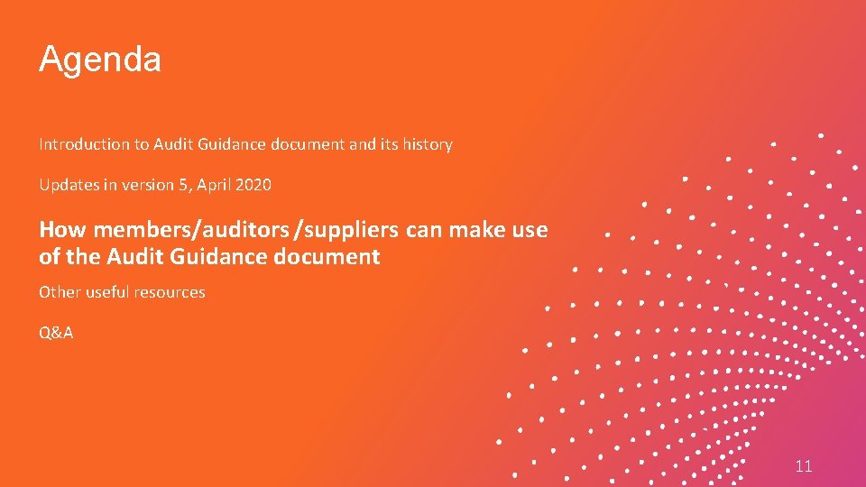 Agenda Introduction to Audit Guidance document and its history Updates in version 5, April