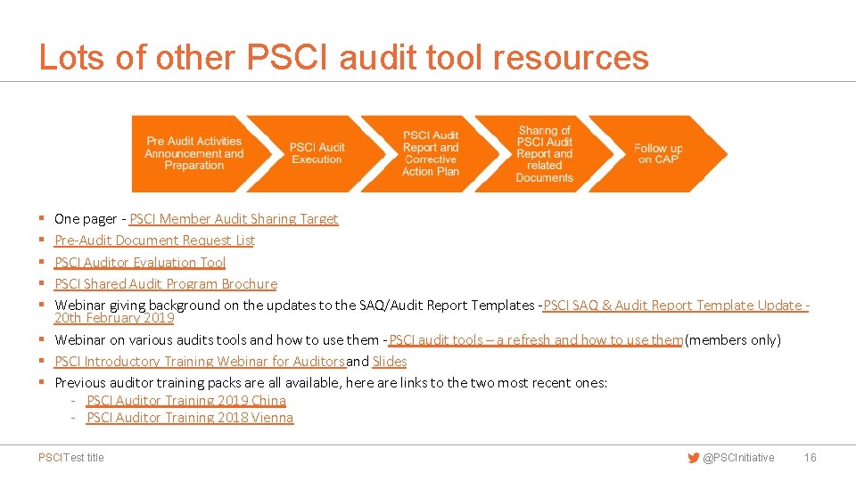 Lots of other PSCI audit tool resources One pager - PSCI Member Audit Sharing