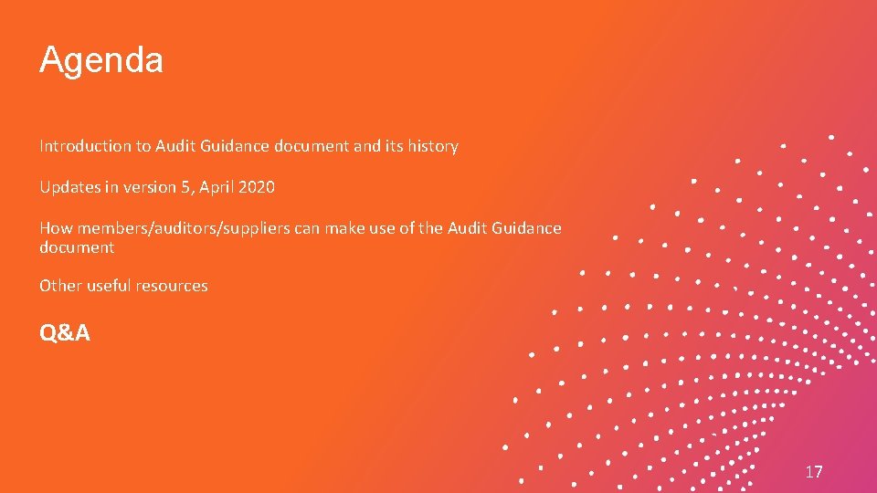 Agenda Introduction to Audit Guidance document and its history Updates in version 5, April