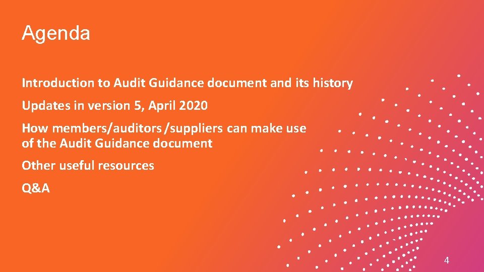 Agenda Introduction to Audit Guidance document and its history Updates in version 5, April