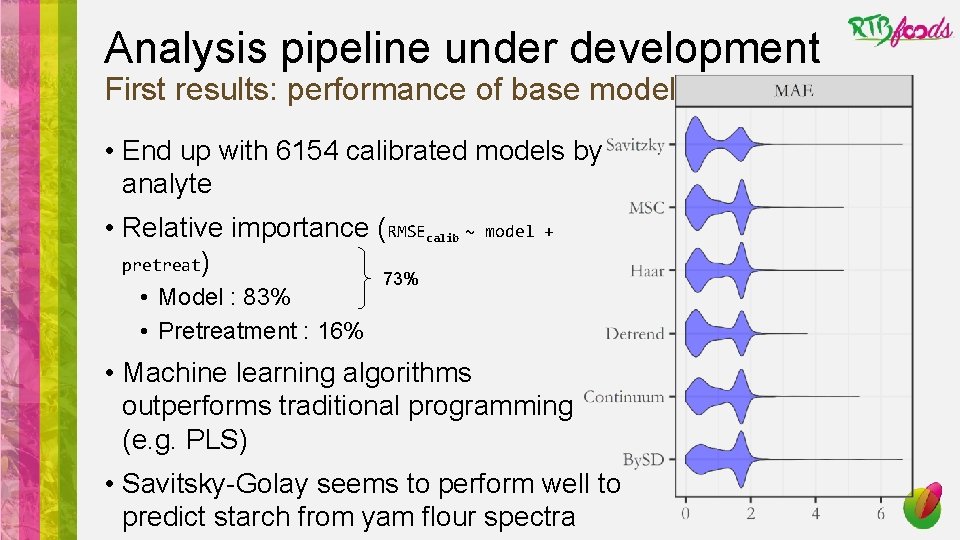 Analysis pipeline under development First results: performance of base models • End up with