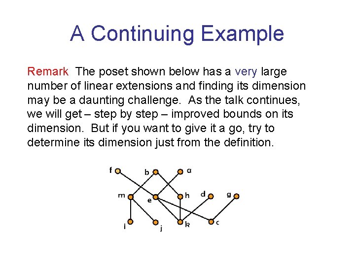 A Continuing Example Remark The poset shown below has a very large number of