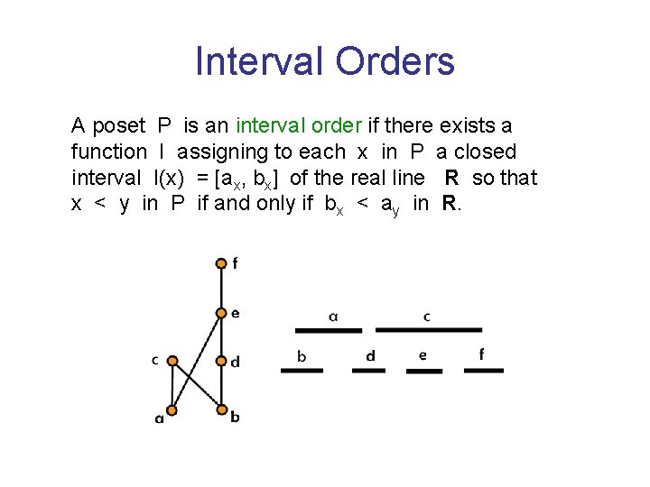 Interval Orders A poset P is an interval order if there exists a function