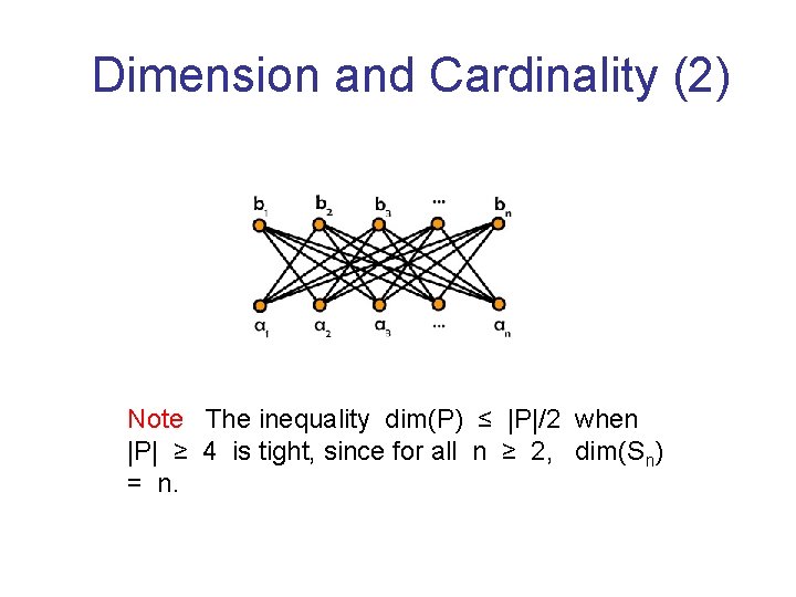 Dimension and Cardinality (2) Note The inequality dim(P) ≤ |P|/2 when |P| ≥ 4