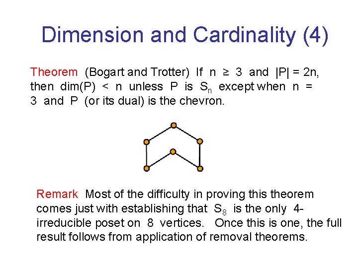 Dimension and Cardinality (4) Theorem (Bogart and Trotter) If n ≥ 3 and |P|