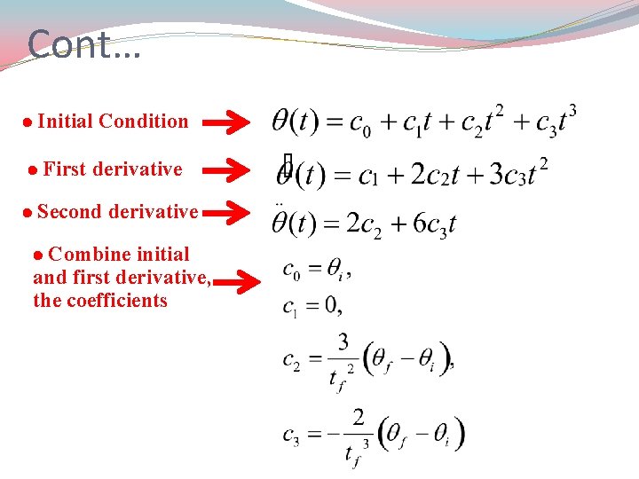 Cont… Initial Condition First derivative Second derivative Combine initial and first derivative, the coefficients