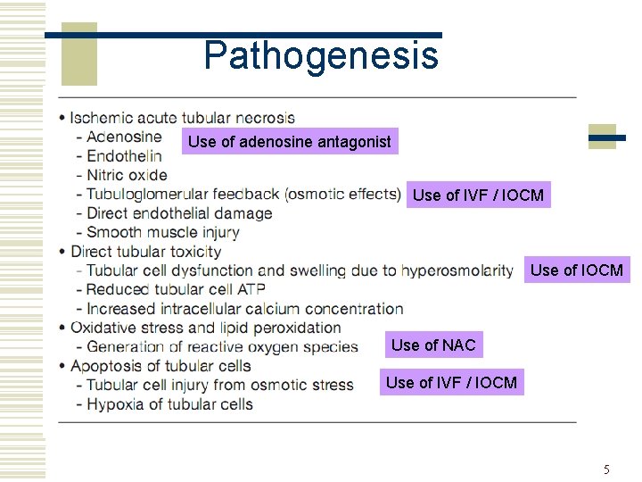 Pathogenesis Use of adenosine antagonist Use of IVF / IOCM Use of NAC Use