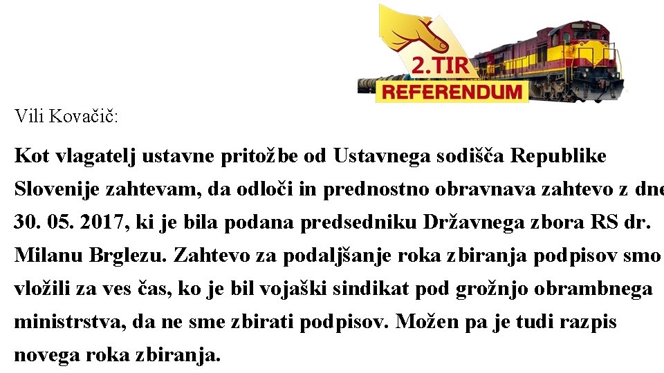 Vili Kovačič: Kot vlagatelj ustavne pritožbe od Ustavnega sodišča Republike Slovenije zahtevam, da odloči